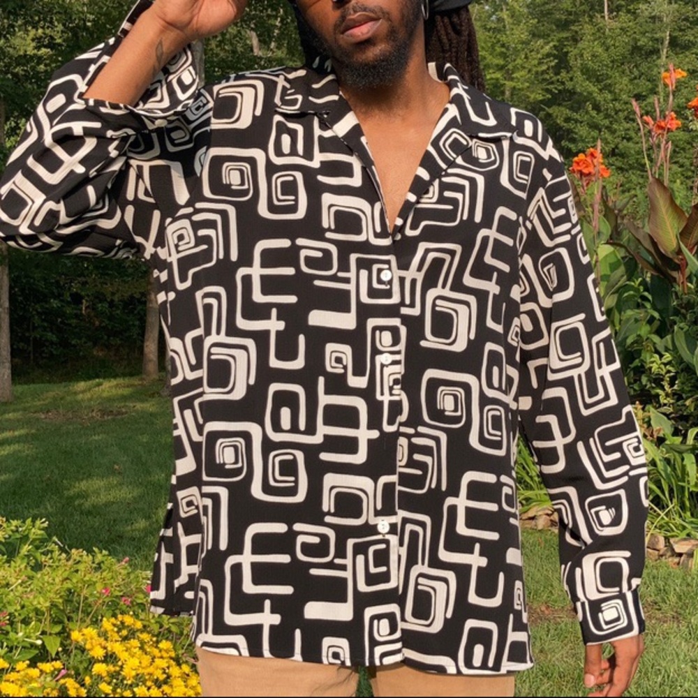 Vintage Black and White Block Patterned Shirt